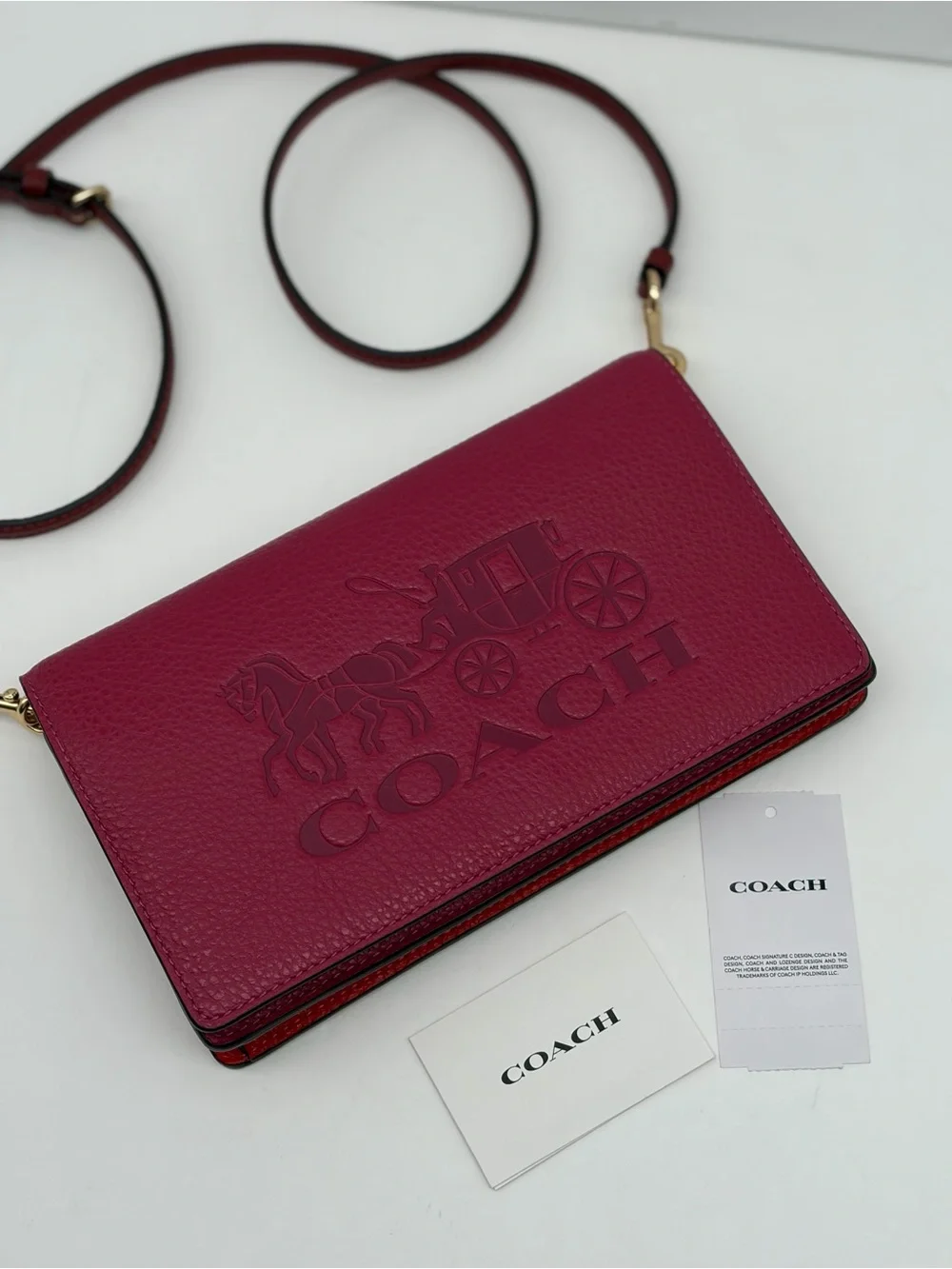 Coach Pebbled Leather Embossed Crossbody - Rose Pink